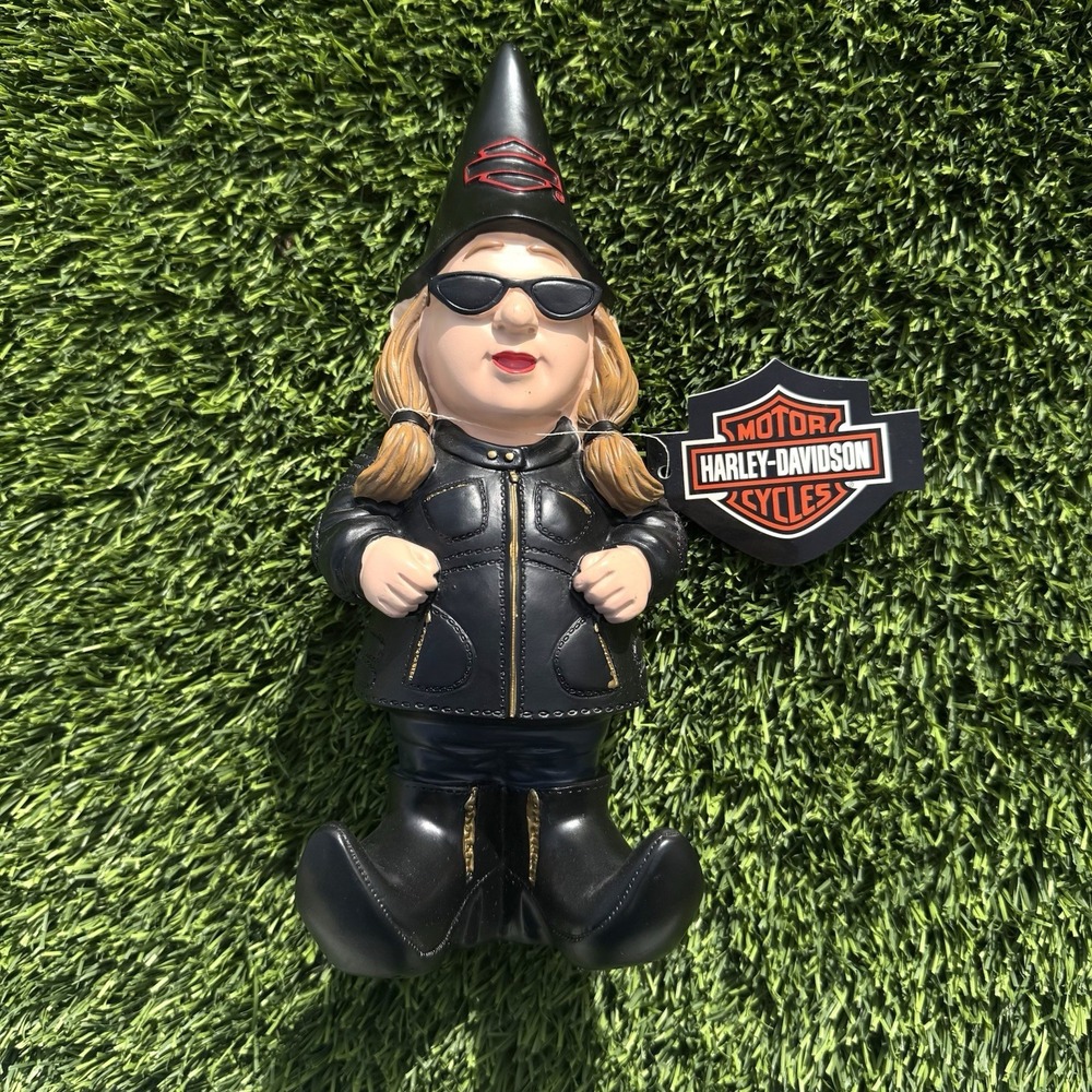 NEW w/ Tags Genuine Harley Davidson Female Biker Garden Gnome‎ Black Decor